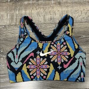 Nike Black Floral Pixel-Pattern Sports Bra with Multicolor Accents Size Medium